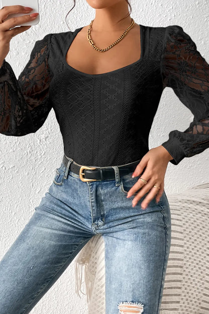 Eyelet Lace Long Sleeve Bodysuit - Treasured Gift's & More