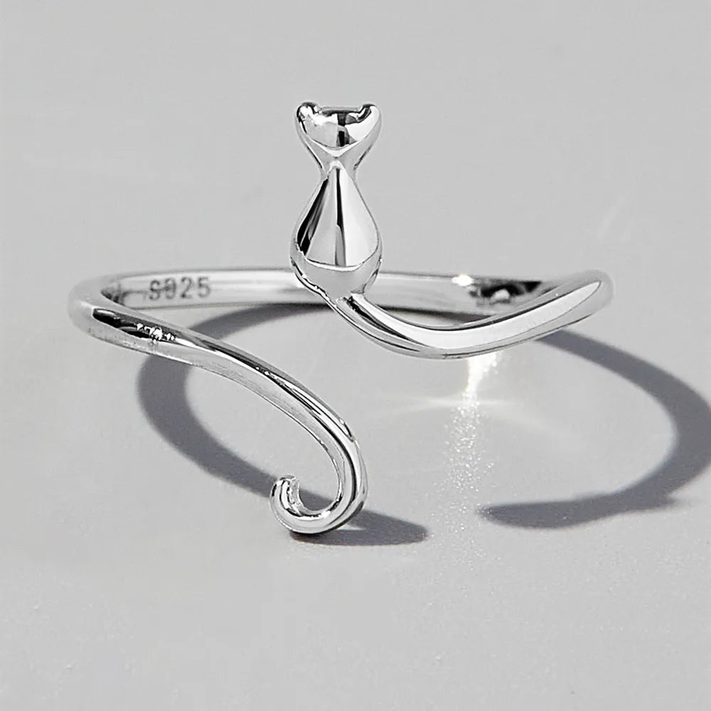 Cat Shape 925 Sterling Silver Ring - Treasured Gift's & More