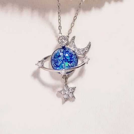 Starry Sky Inlaid Zircon Moon Star Necklace - Treasured Gift's & More