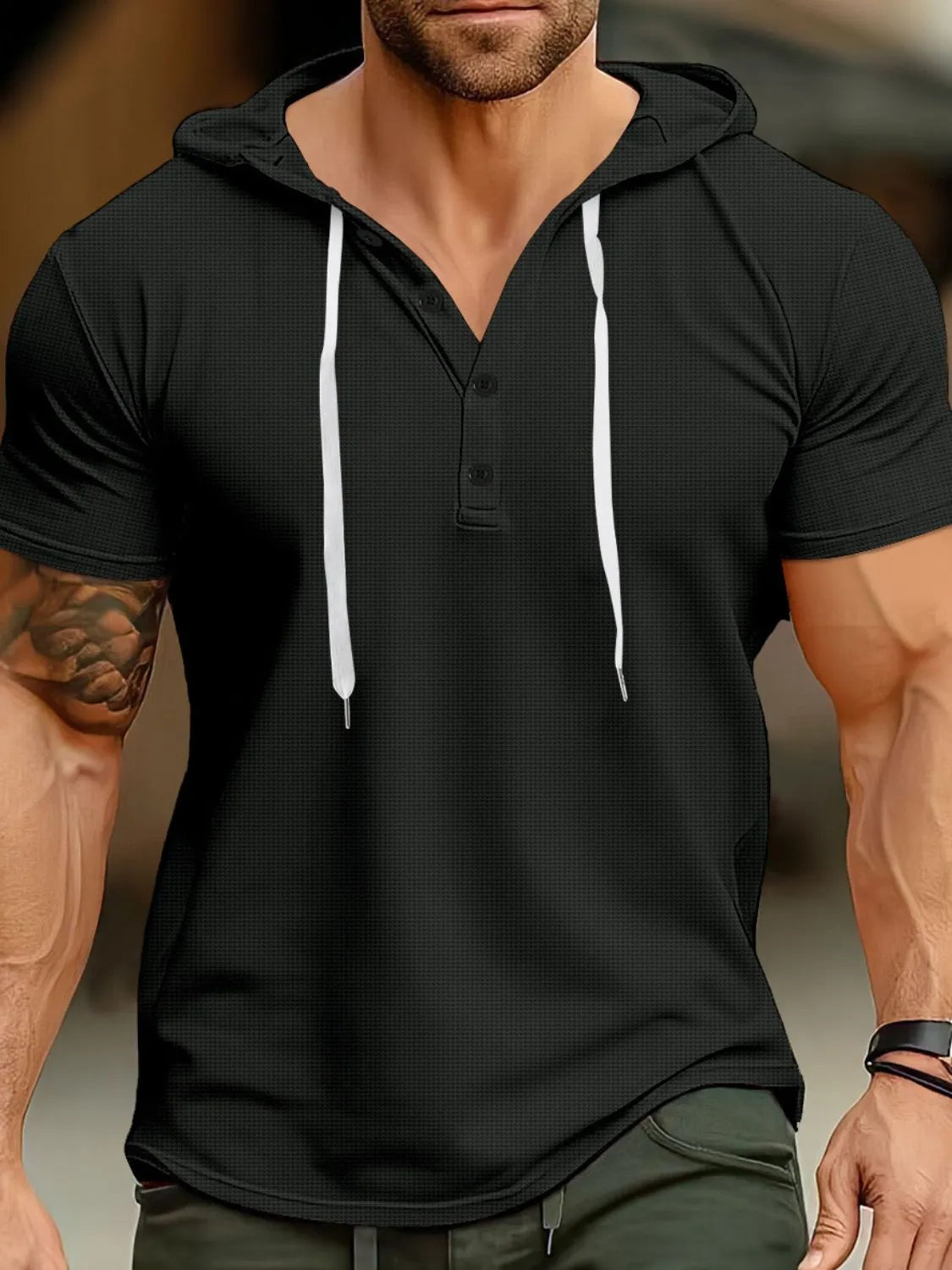 Men's Full Size Drawstring Short Sleeve Hooded Top Plus Size - Treasured Gift's & More