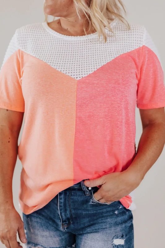 Plus Size Color Block Round Neck Short Sleeve T-Shirt - Treasured Gift's & More