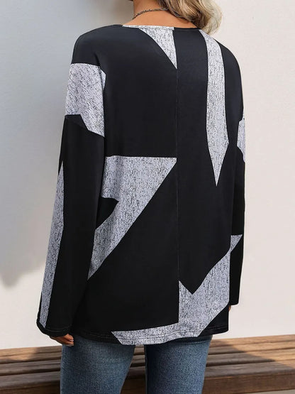 Perfee Color Block V-Neck Long Sleeve T-Shirt - Treasured Gift's & More