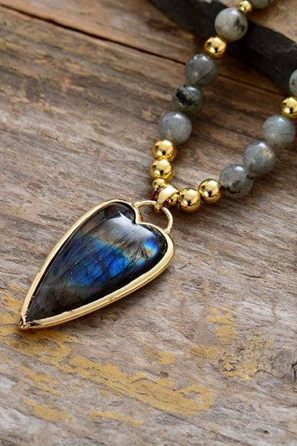 Natural Stone Pendant Beaded Necklace - Treasured Gift's & More