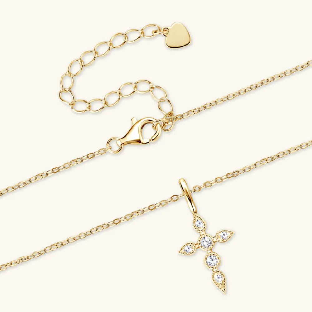 925 Sterling Silver Moissanite Cross Pendant Necklace - Treasured Gift's & More