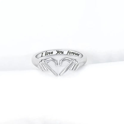 Hand Heart Shape 925 Sterling Silver Open Ring - Treasured Gift's & More