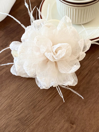 Feather Trim Flower Shape Hair Claw Clip - Treasured Gift's & More
