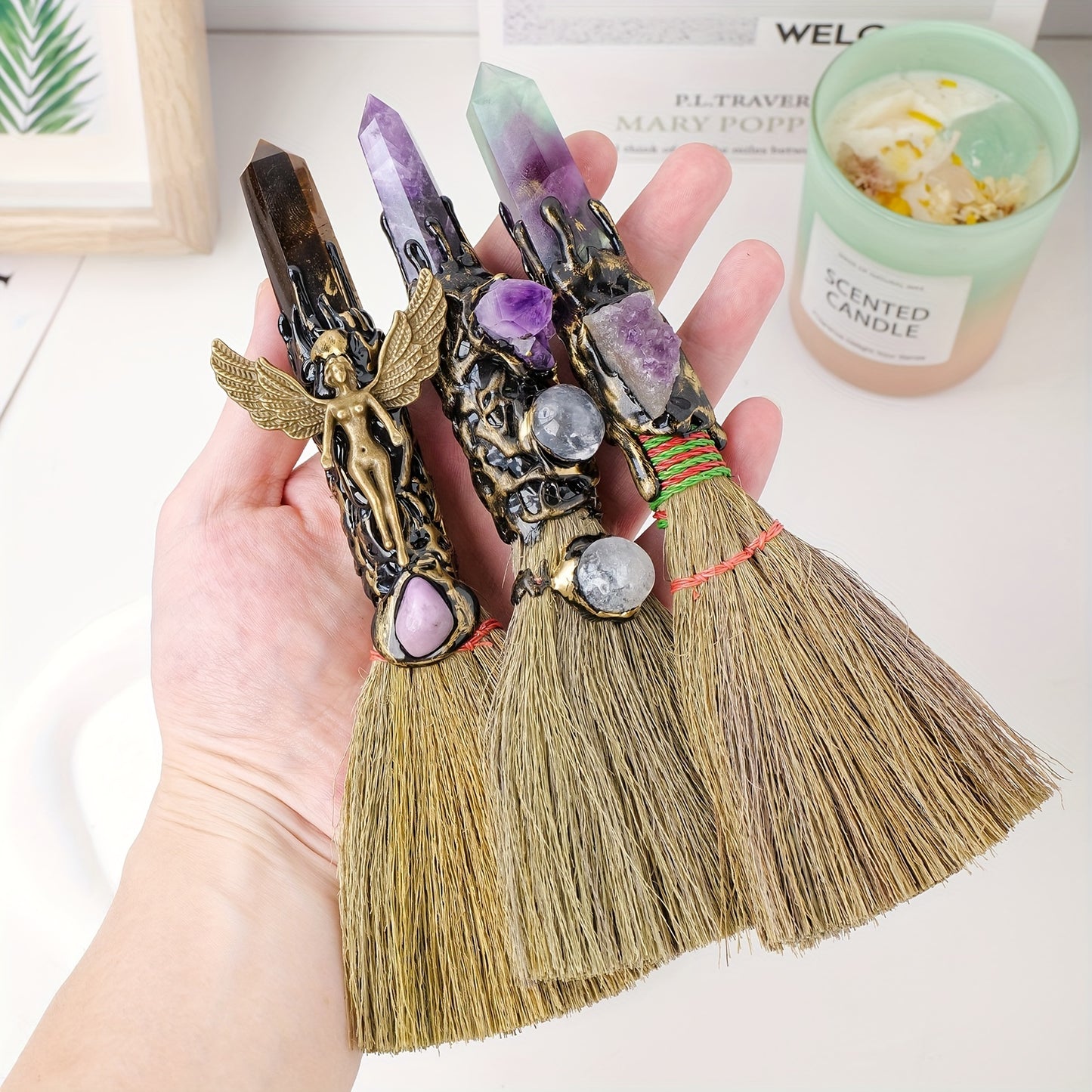 1PC Natural Crystal Point Wand Small Broom Tools