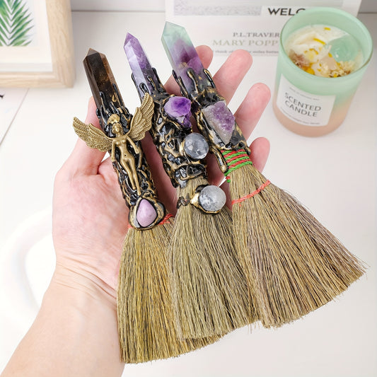 1PC Natural Crystal Point Wand Small Broom Tools