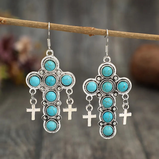 Artificial Turquoise Cross Shape Earrings - Treasured Gift's & More