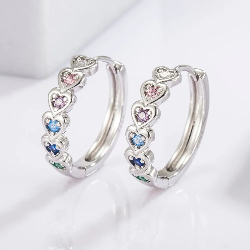925 Sterling Silver Inlaid Zircon Heart Huggie Earrings - Treasured Gift's & More