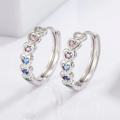 925 Sterling Silver Inlaid Zircon Heart Huggie Earrings - Treasured Gift's & More