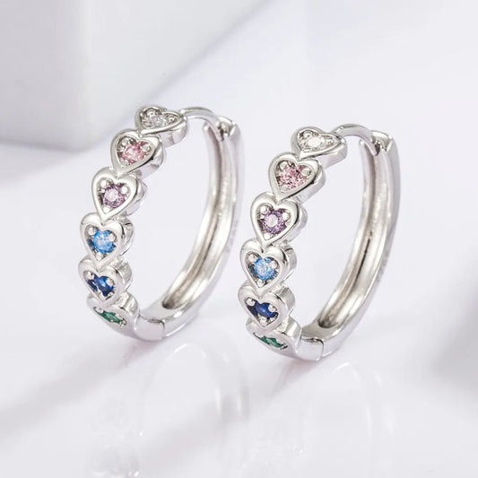 925 Sterling Silver Inlaid Zircon Heart Huggie Earrings - Treasured Gift's & More