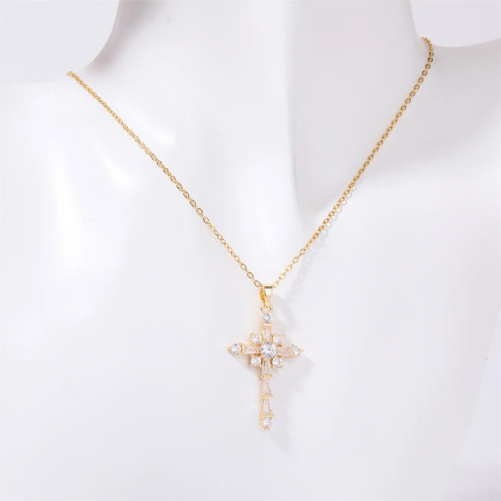 Stainless Steel Inlaid Zircon Cross Necklace - Treasured Gift's & More