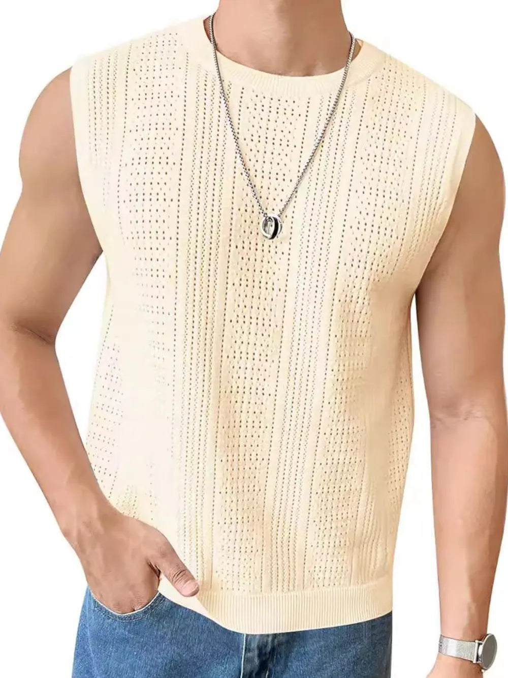 Men's Full Size Eyelet Round Neck Tank Plus Size - Treasured Gift's & More