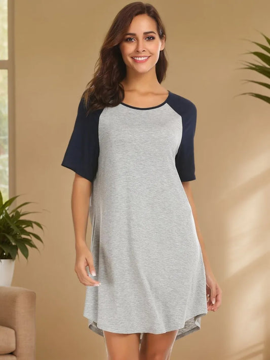 Round Neck Short Sleeve Contrast Lounge Dress - Treasured Gift's & More
