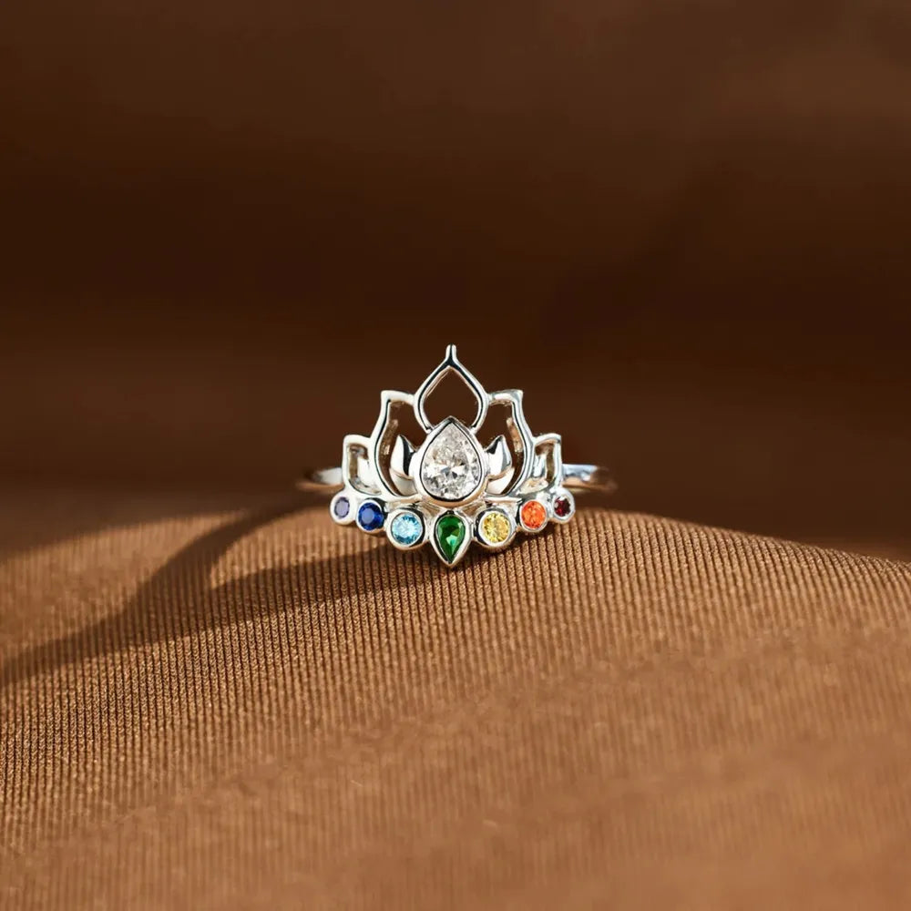 925 Sterling Silver Inlaid Zircon Lotus Shape Ring - Treasured Gift's & More