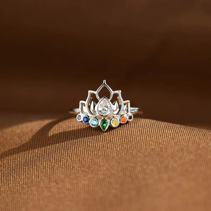925 Sterling Silver Inlaid Zircon Lotus Shape Ring - Treasured Gift's & More