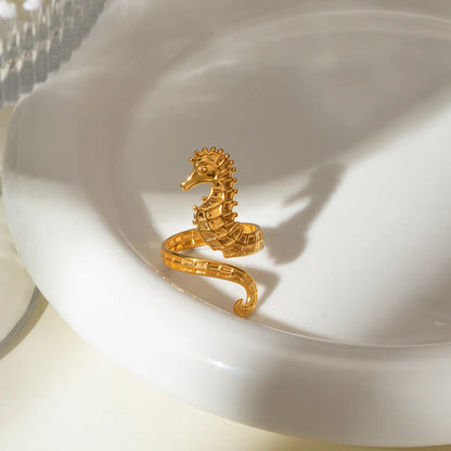 18K Gold-Plated Seahorse Wrap Adjustable Ring - Treasured Gift's & More
