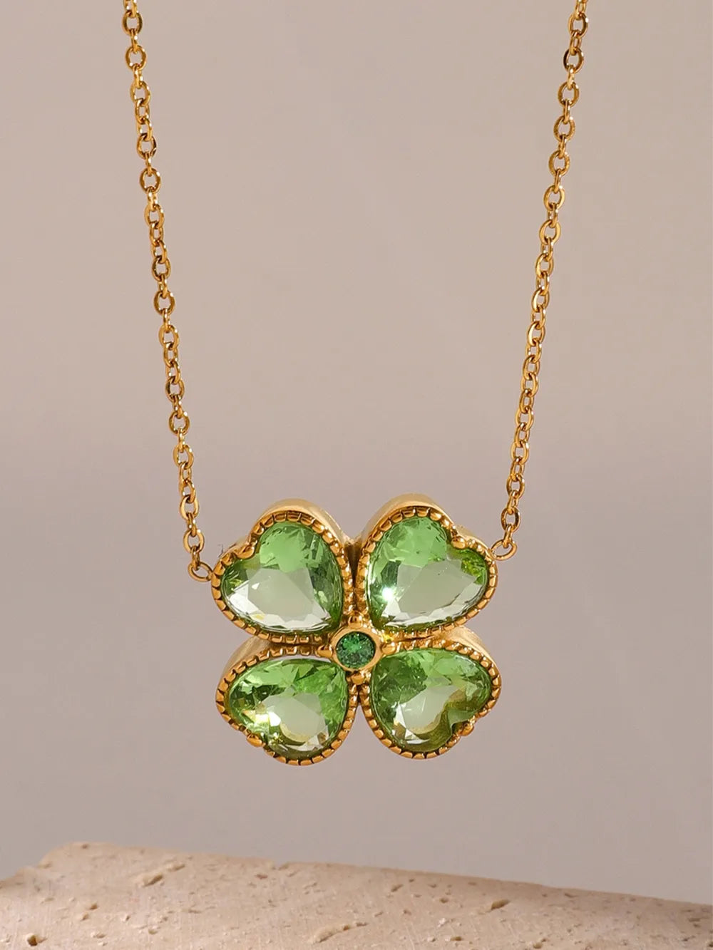 Stainless Steel Zircon Lucky Clover Pendant Necklace - Treasured Gift's & More
