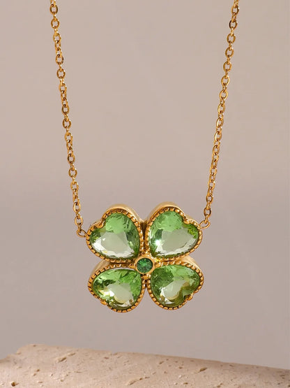 Stainless Steel Zircon Lucky Clover Pendant Necklace - Treasured Gift's & More