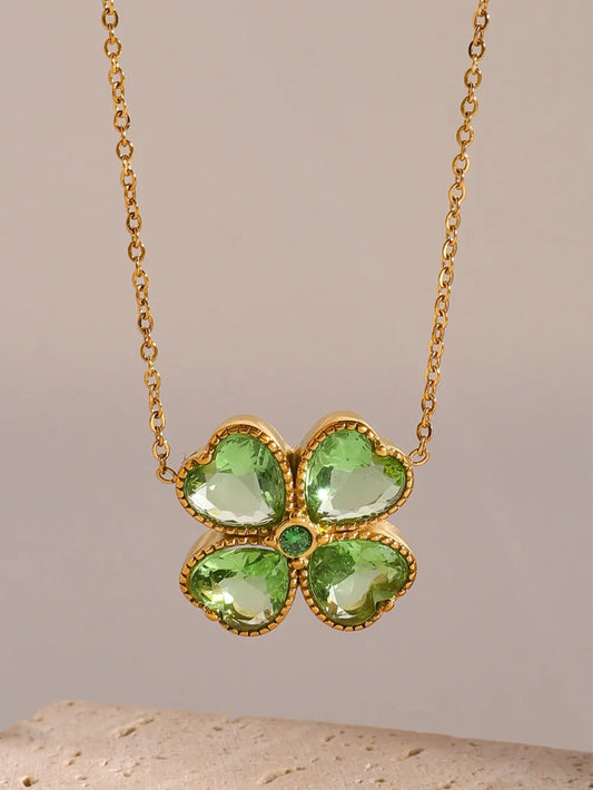 Stainless Steel Zircon Lucky Clover Pendant Necklace - Treasured Gift's & More