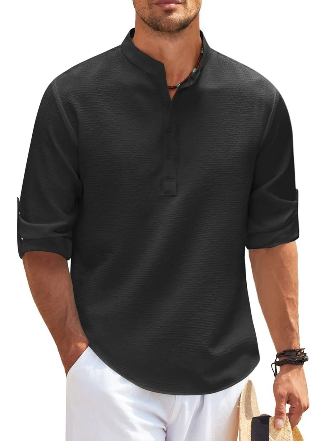 Men's Full Size Button Detail Long Sleeve Top Plus Size - Treasured Gift's & More