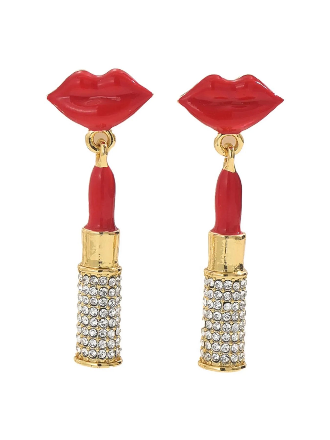 Stainless Steel Resin Lips Lipstick Rhinestone Earrings - Treasured Gift's & More
