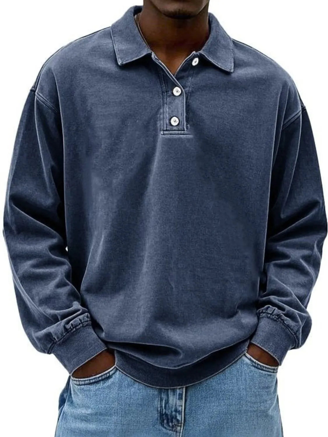 Men's Full Size Collared Neck Long Sleeve Polo Plus Size - Treasured Gift's & More