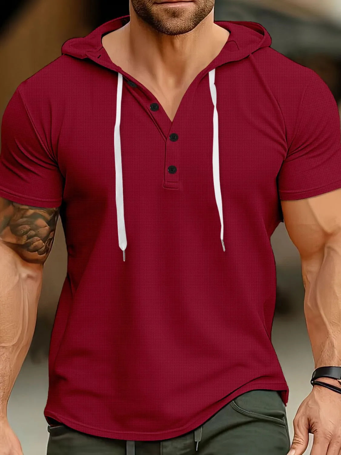 Men's Full Size Drawstring Short Sleeve Hooded Top Plus Size - Treasured Gift's & More