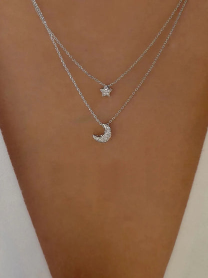 Double Layered Star and Moon Pendant Necklace - Treasured Gift's & More
