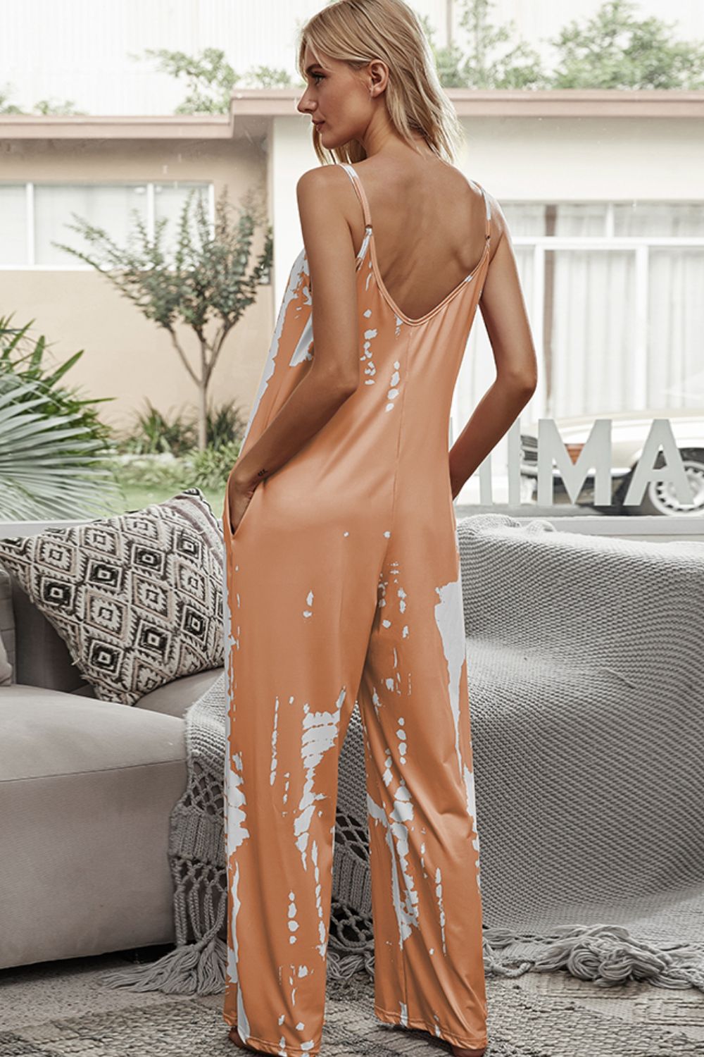 Shiny Tie-Dye Spaghetti Strap Jumpsuit with Pockets - Treasured Gift's & More