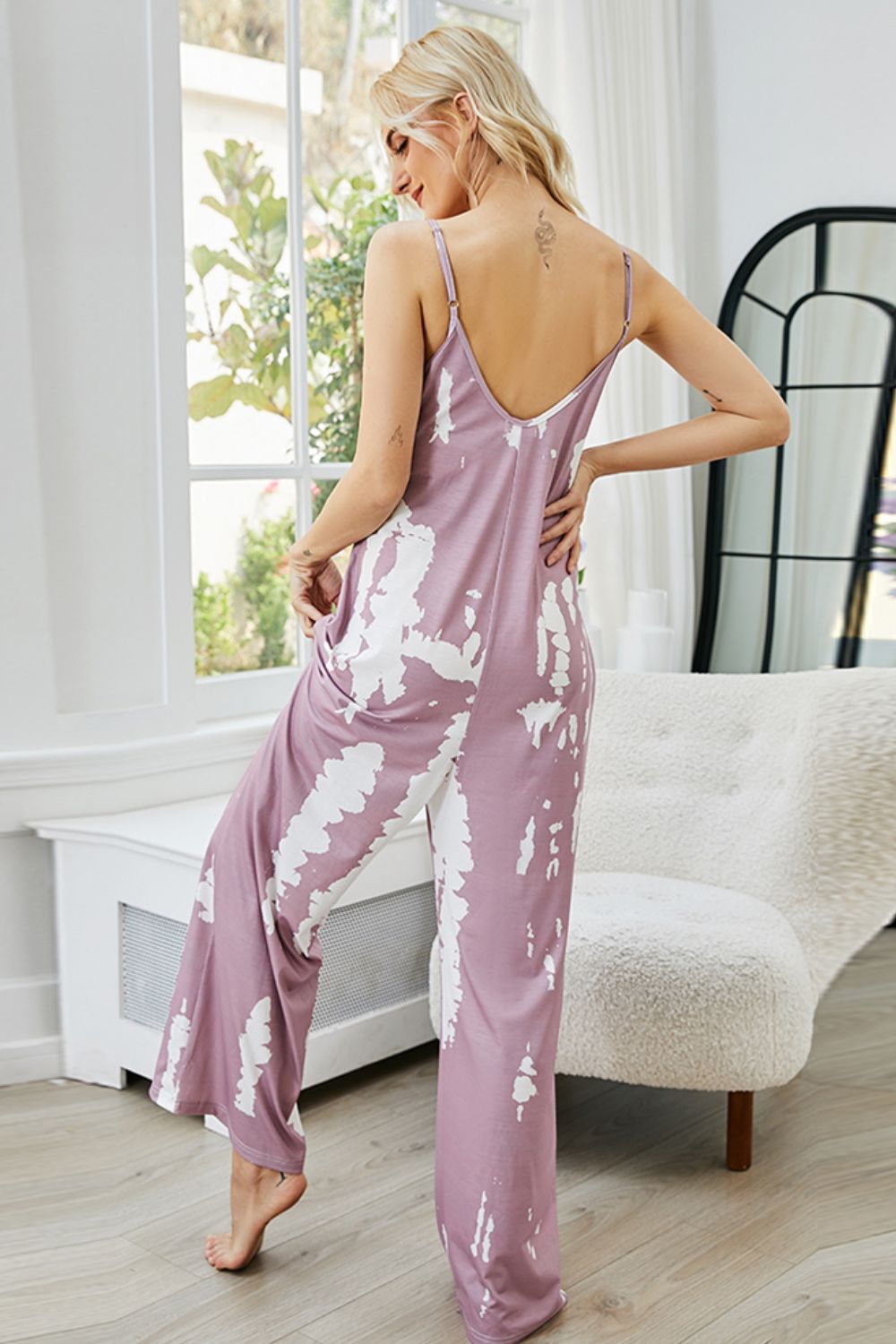 Shiny Tie-Dye Spaghetti Strap Jumpsuit with Pockets - Treasured Gift's & More