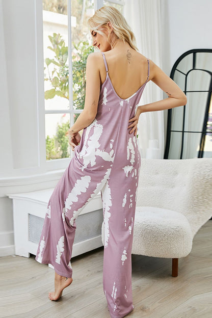 Shiny Tie-Dye Spaghetti Strap Jumpsuit with Pockets - Treasured Gift's & More
