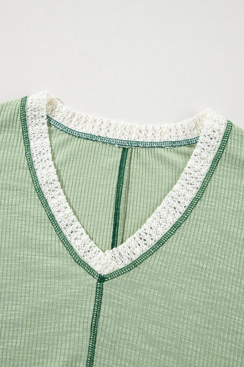Lace Detail Contrast V-Neck Long Sleeve Blouse - Treasured Gift's & More