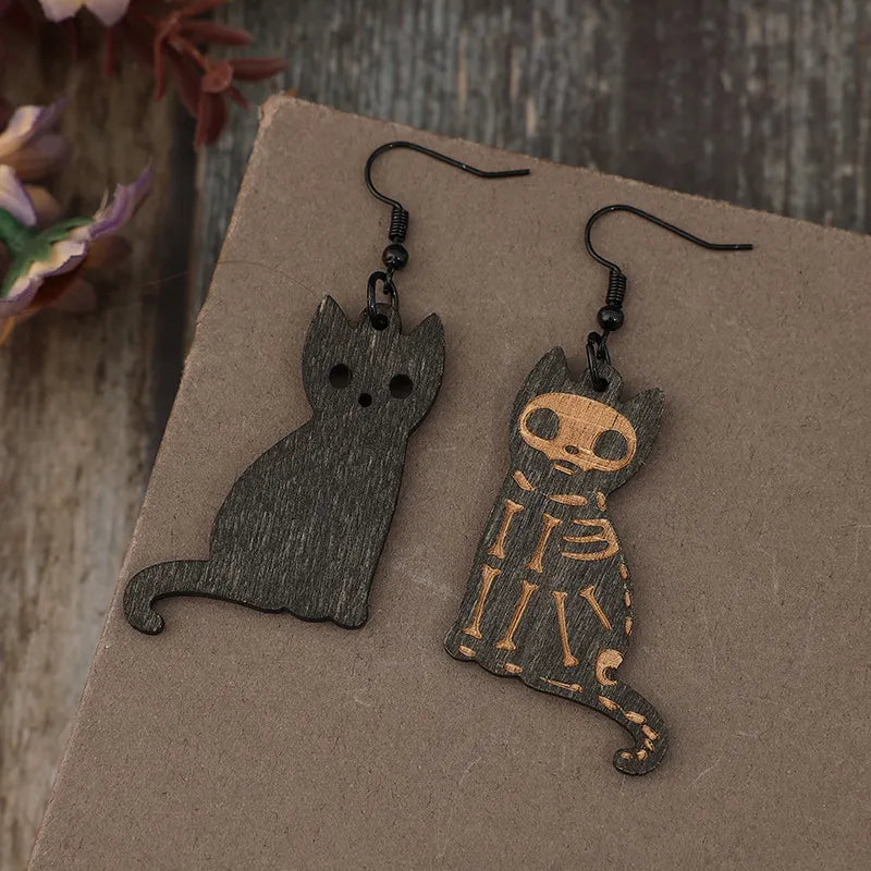 Alloy Hook Wooden Cat Earrings - Treasured Gift's & More