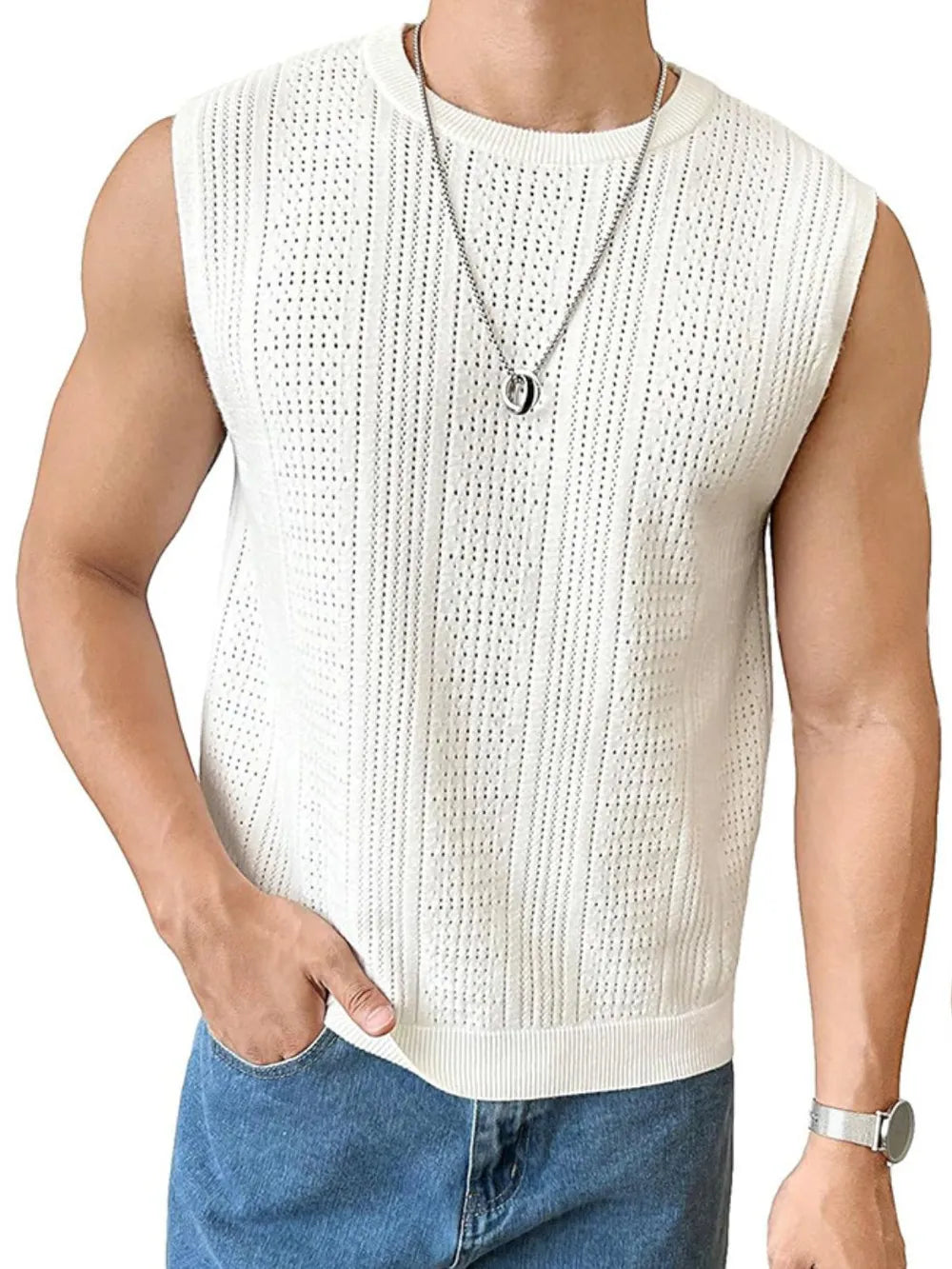 Men's Full Size Eyelet Round Neck Tank Plus Size - Treasured Gift's & More