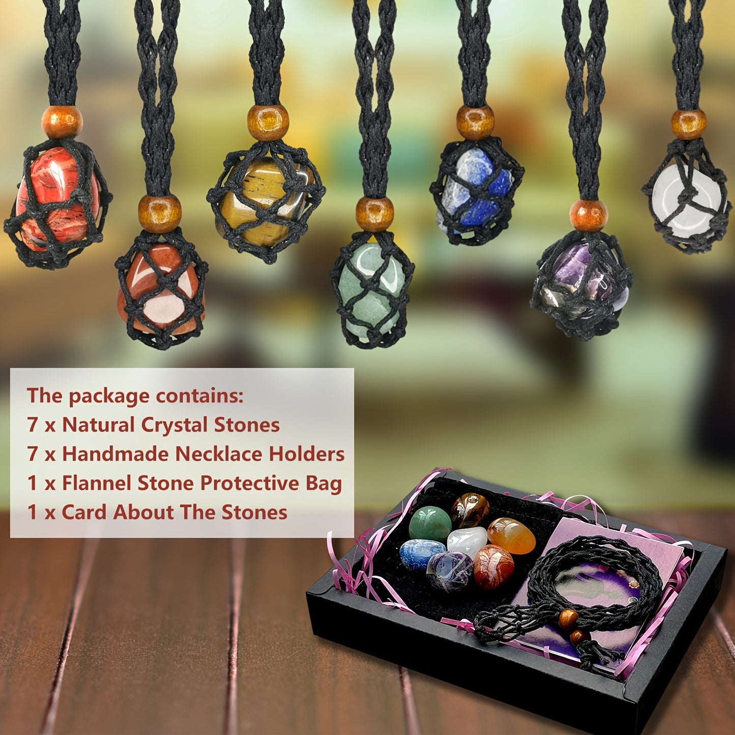 14Pcs Crystals Stone And Chakra Necklace Set