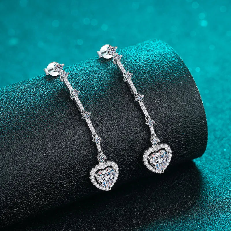 2 Carat Moissanite Zircon 925 Sterling Silver Heart Earrings - Treasured Gift's & More