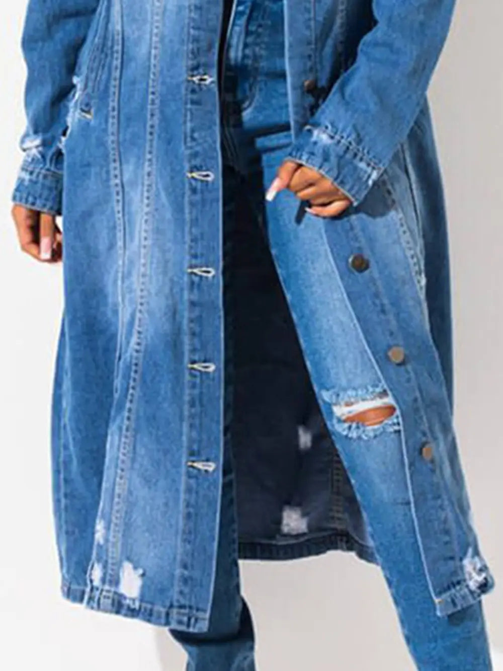 Long Sleeve Raw Hem Denim Jacket - Treasured Gift's & More