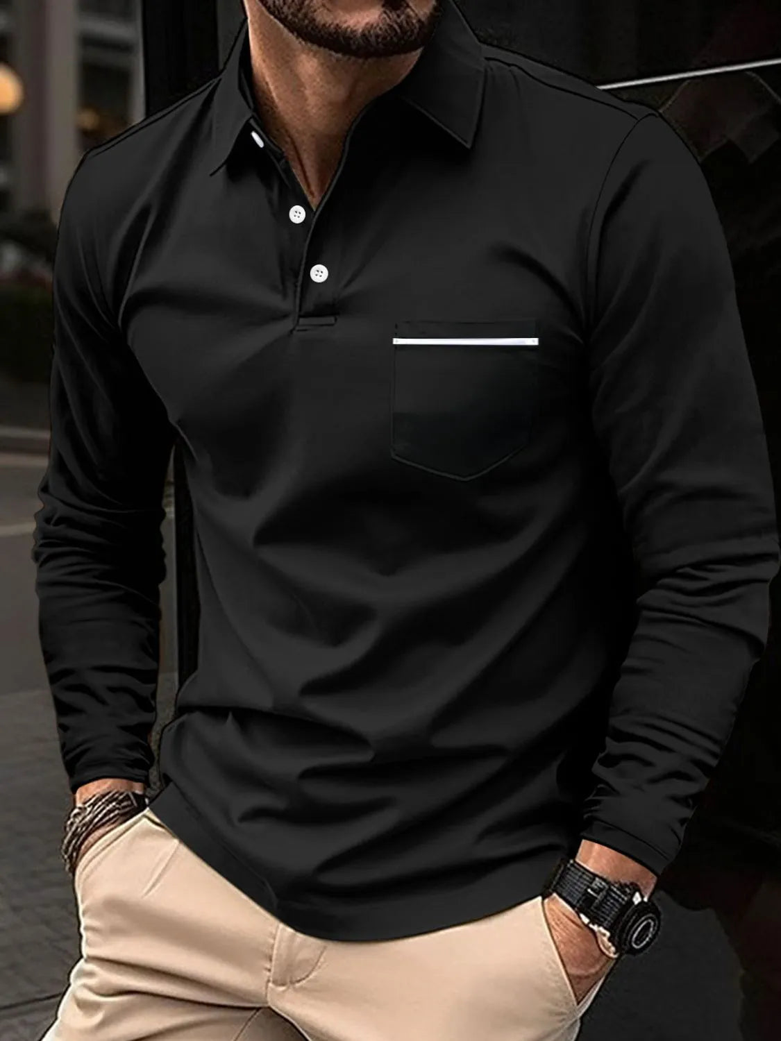 Men's Full Size Button Detail Long Sleeve Polo Plus Size - Treasured Gift's & More