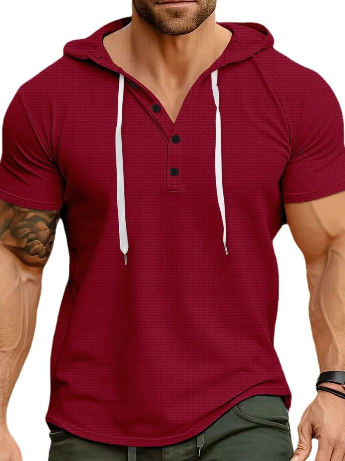 Men's Full Size Drawstring Short Sleeve Hooded Top Plus Size - Treasured Gift's & More