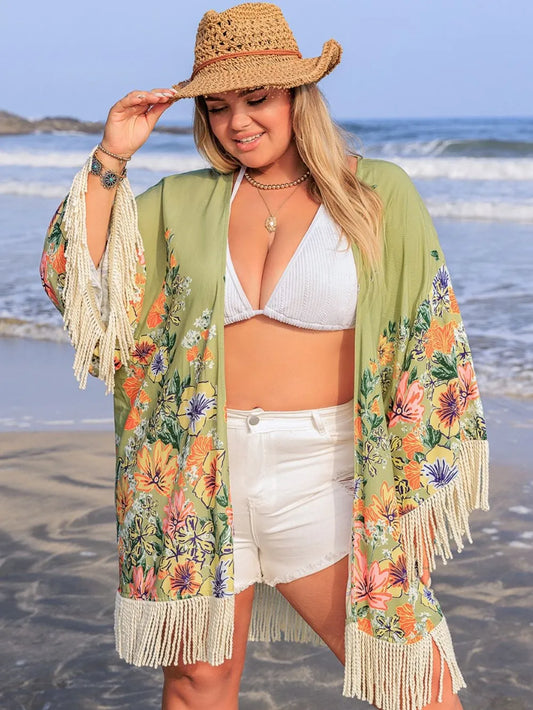 Plus Size Fringe Open Front Cover-Up - Treasured Gift's & More
