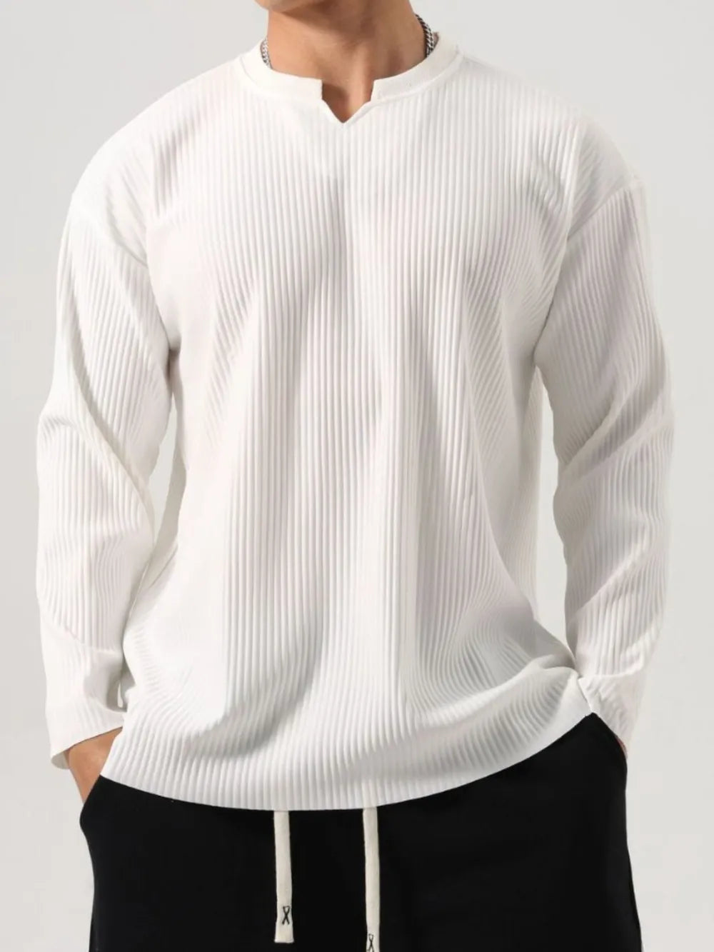 Men's Plus Size Notched Long Sleeve Top - Treasured Gift's & More