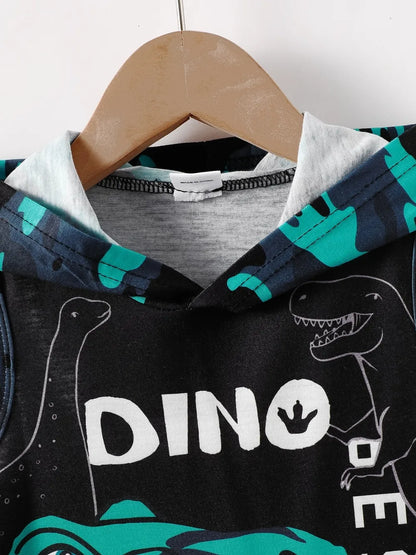 Children's Dinosaur Sleeveless Hooded Top and Pants Set - Treasured Gift's & More