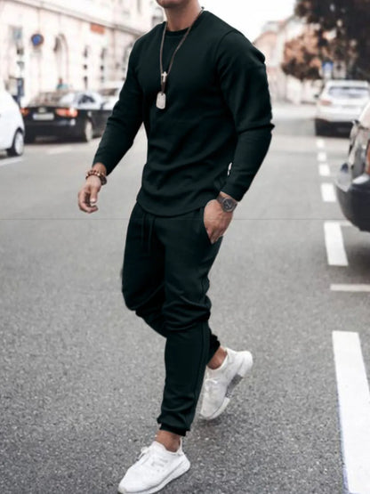 Men's Full Size Round Neck Long Sleeve Top and Pants Set Plus Size - Treasured Gift's & More