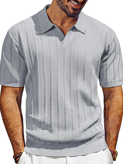 Men's Full Size Textured Collared Neck Short Sleeve Polo Plus Size - Treasured Gift's & More