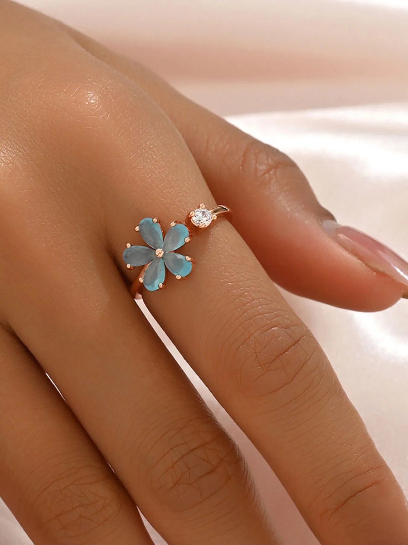 18K Gold-Plated Stainless Steel Zircon Flower Ring - Treasured Gift's & More