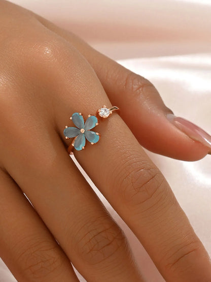 18K Gold-Plated Stainless Steel Zircon Flower Ring - Treasured Gift's & More