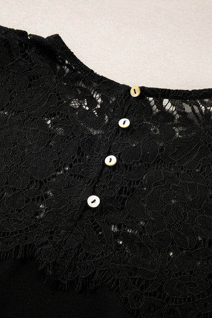 Lace Detail Round Neck Long Sleeve Blouse - Treasured Gift's & More