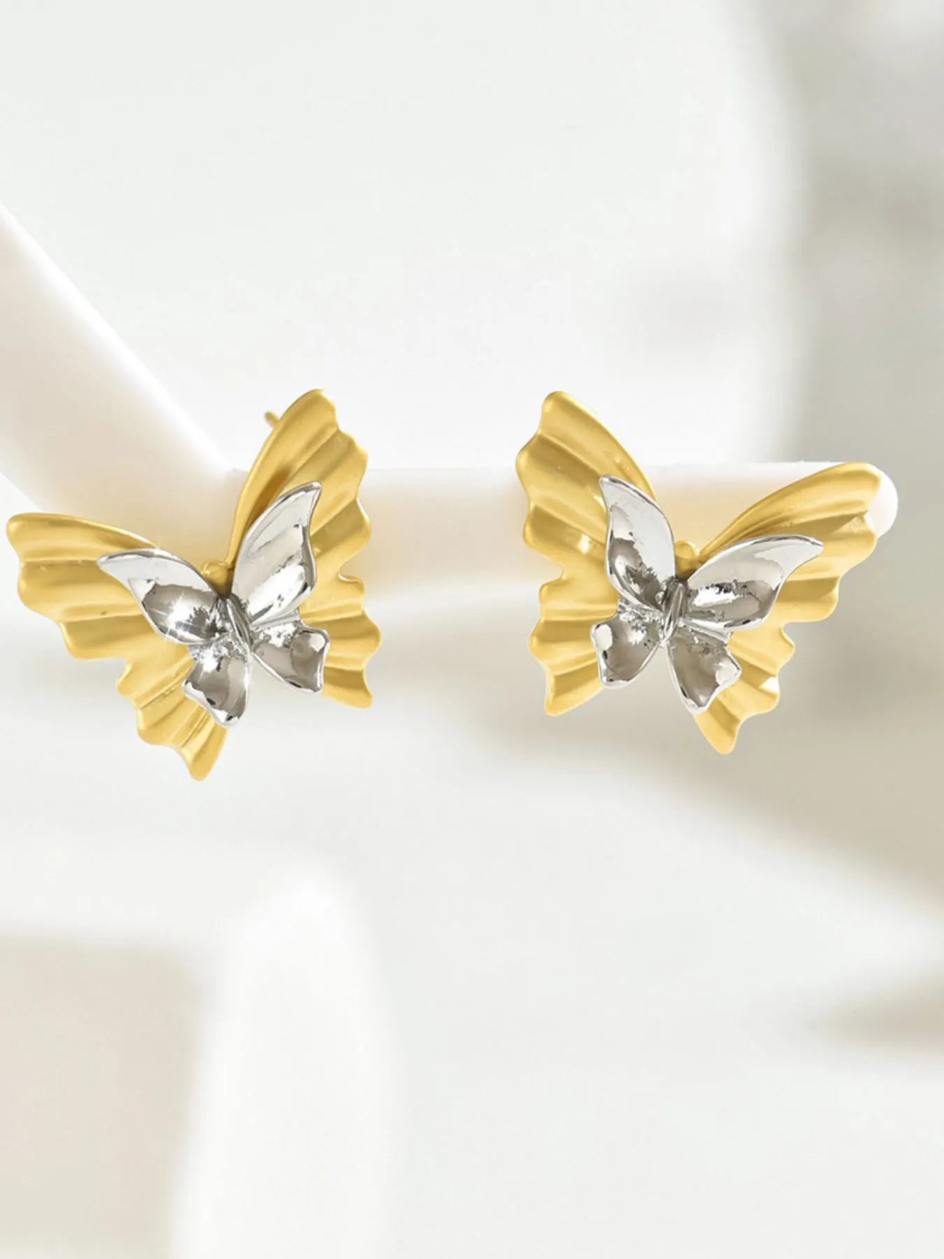 Two-Tone Stainless Steel Butterfly Earrings - Treasured Gift's & More